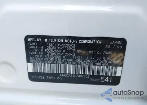 2020 Mitsubishi Outlander Es 2.4 from USA, damaged, VIN JA4AD2A34LZ007802